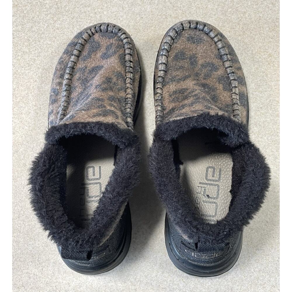 Hey Dude Denny Leo Nut Boots Slip On Booties Women’s Sz 7 Leopard Print Faux Fur - Picture 4 of 11